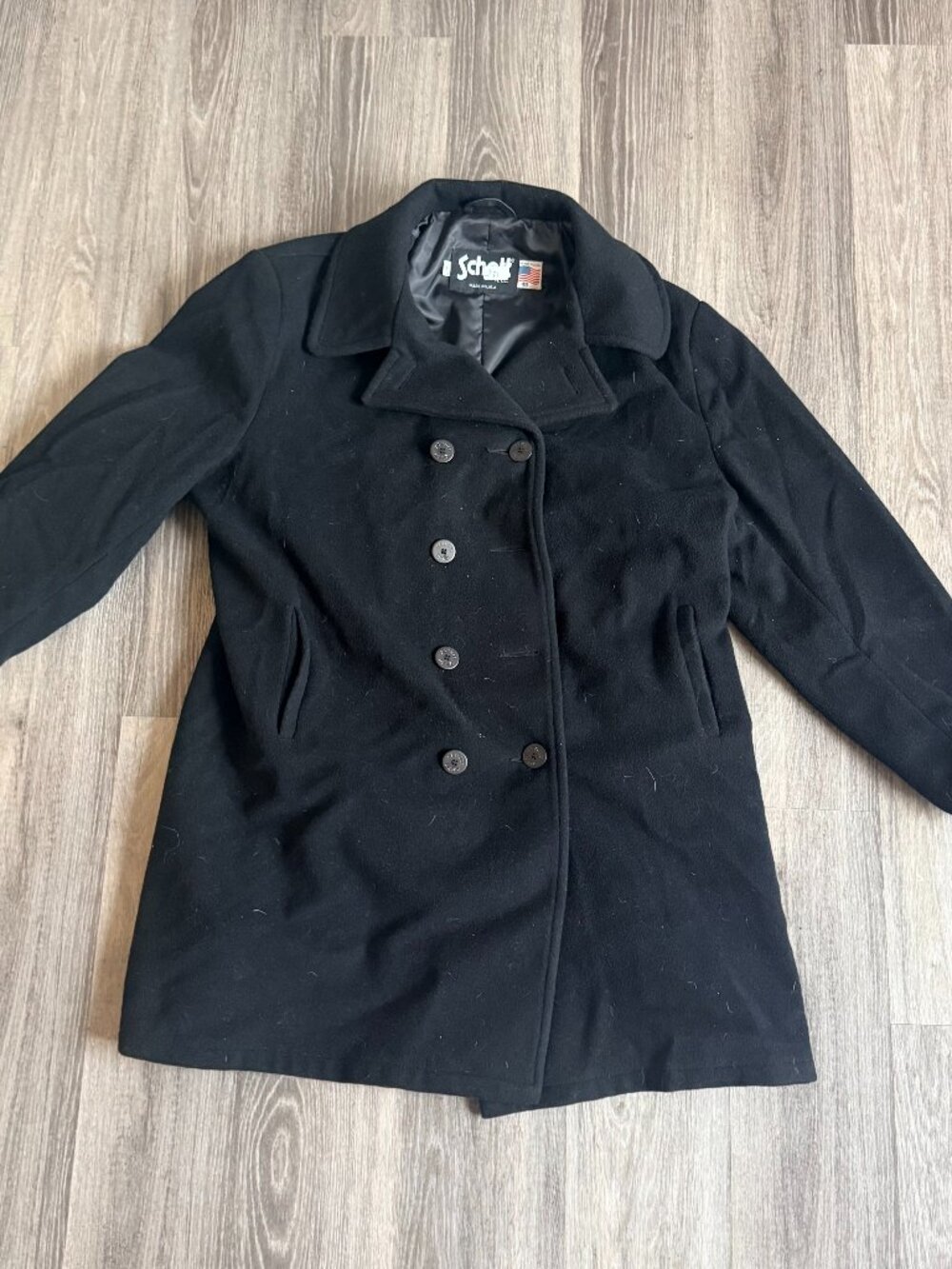 Schott NYC Black Wool Peacoat Made in USA Size 48